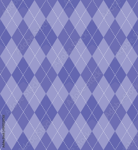 Blue argyle pattern with diamond shapes and white stitching