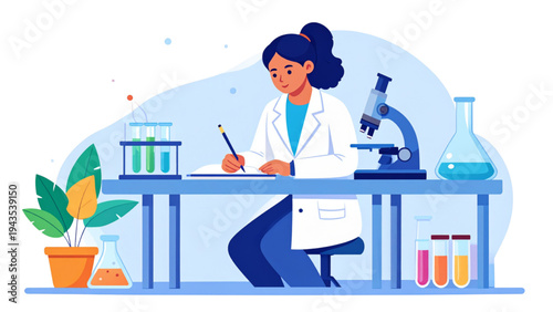Female Scientist Using Microscope Lab Research Vaccine Development Vector