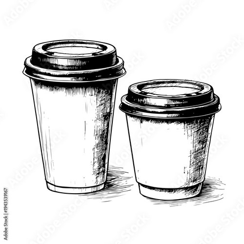 Adobe Stock hand-drawn illustration of two disposable coffee cups, perfect for cafe or takeaway branding