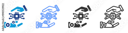 Human Ai Collaboration icon set multiple style collection