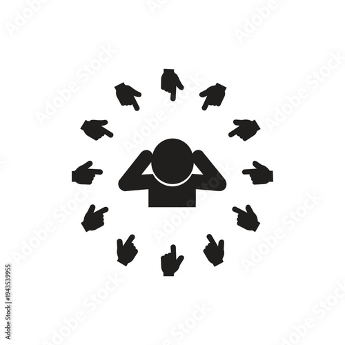 Social bullying icons or relational bullying silhouette illustrations are designed to visualize covert actions aimed at damaging a person's reputation, social relationships, or psychological well-bein