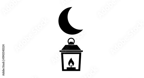 Black lantern with flame inside.