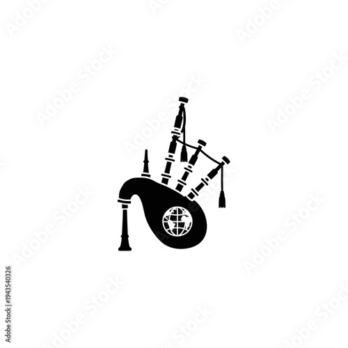 Black silhouette of a bagpipe instrument.
