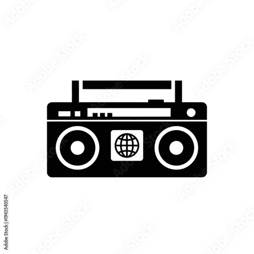 Black and white boombox stereo radio.