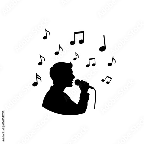 Man Singing into Microphone Silhouette Profile.