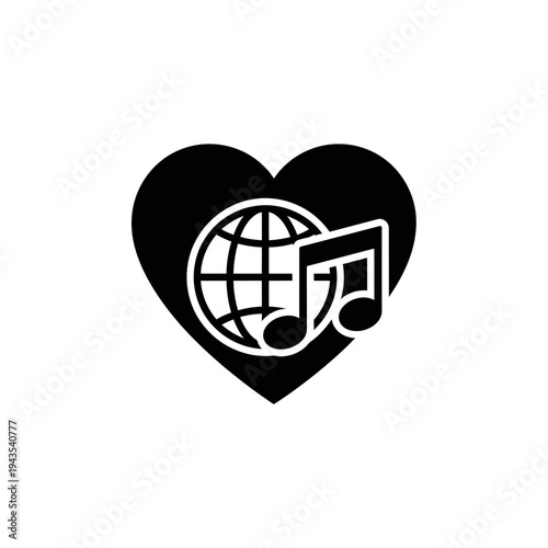 Black heart with music note globe.