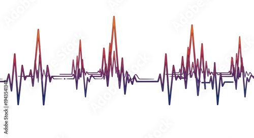 Abstract seamless vector pattern featuring dynamic undulating lines with a vibrant gradient from warm orange to cool purple, resembling an audio waveform or medical ECG trace on white.