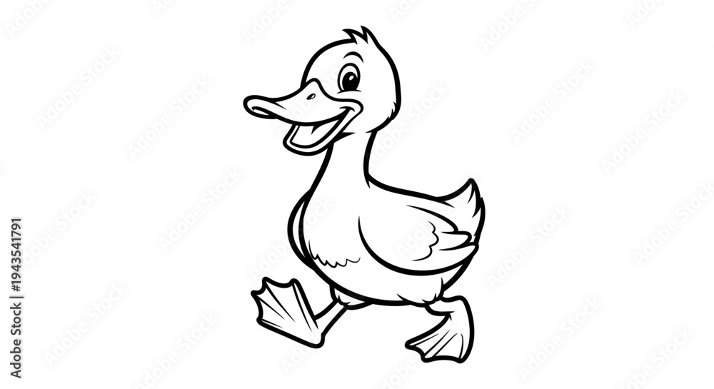 Fototapeta premium Cartoon Duck Running with Joyful Expression.