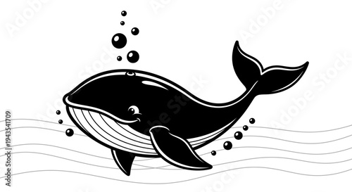 Black and White Whale Illustration.
