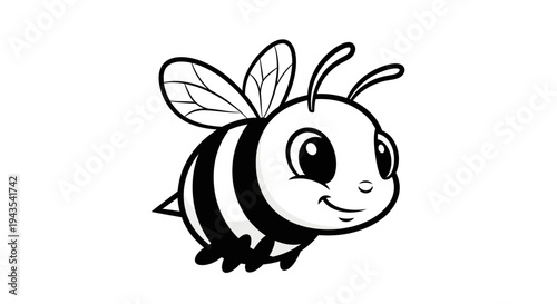 Cartoon Bee Illustration Black and White.