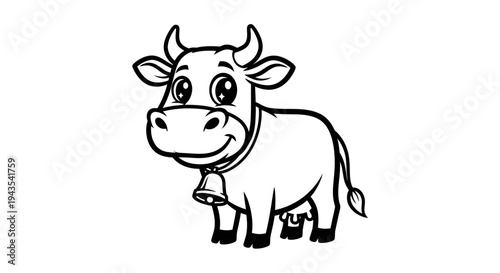 Cartoon Cow with Bell Collar Illustration.