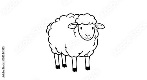 Simple Cartoon Sheep Illustration Standing Alone.