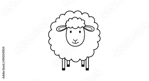 Simple Cartoon Sheep Illustration with Fluffy Wool.