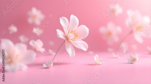 White cherry blossom flower on pink background