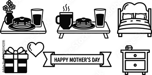 Happy mother's day celebration with breakfast in bed and gift