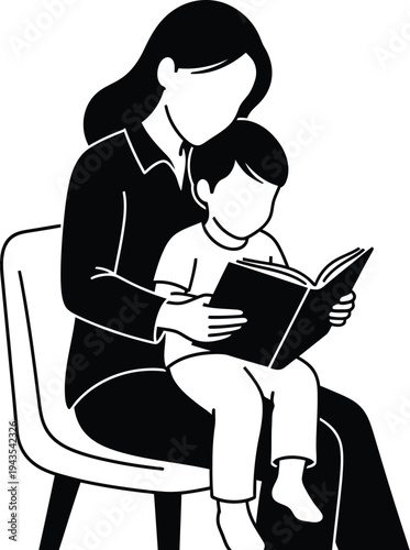 Heartwarming mother's day illustration of mother and child reading together