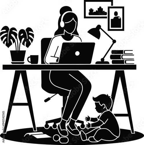 Mother's day tribute working mom and child at home office desk