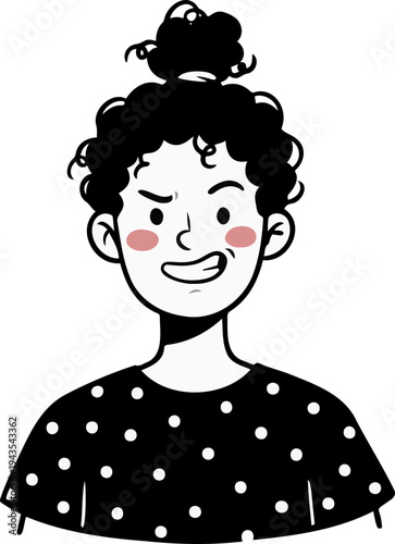 Hand Drawn Cartoon Illustration of an Angry Person with Curly Hair