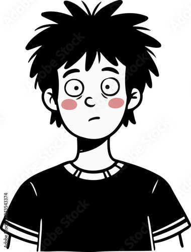 Minimalist cartoon illustration of a surprised young boy with rosy cheeks