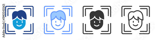Facial Recognition icon set multiple style collection