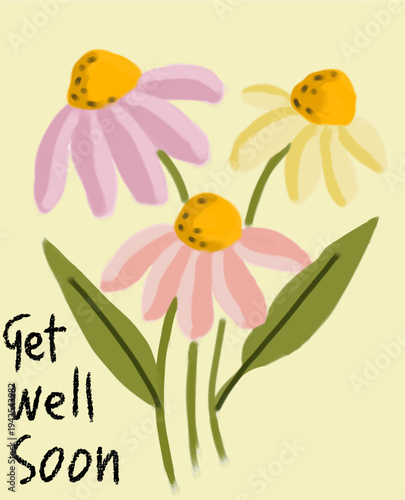 Get Well Soon Greeting Card with Hand-Drawn Flowers