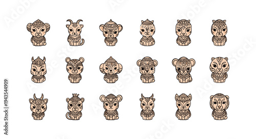 Cute cartoon koala faces variety.