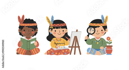 Diverse children in native dress.