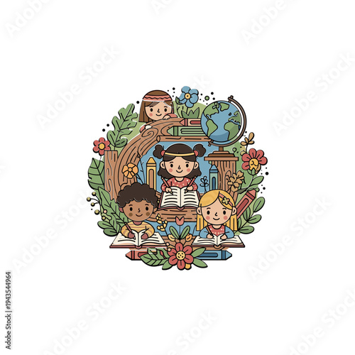 Diverse children in school setting.