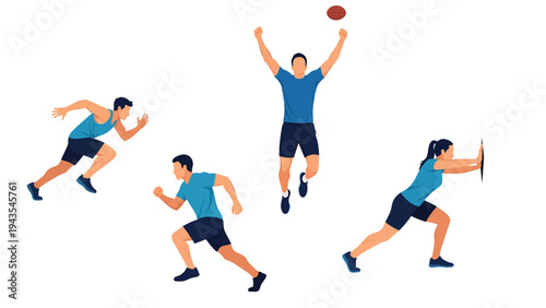 Collection of Athletic Activities: Running, Jumping, and Strength Training. Diverse Fitness and Sport Workout Illustrations.