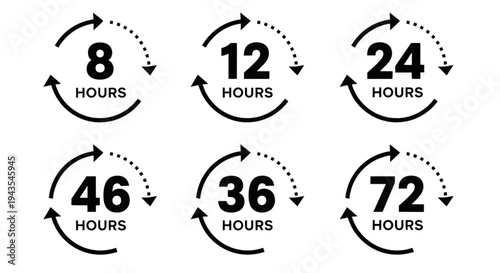 Industrial Processing Time and Drying Duration Arrow Icon Set