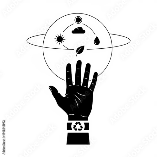 Global Biosphere and Eco Recycling Cycle Hand Silhouette
