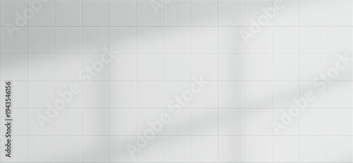 White Bathroom Tile Pattern. Kitchen Square Clean Ceramic Tile Wall. Seamless Vector Mosaic 3D Surface with Window Light Overlay. Bg for Interior Projects, Kitchen Counters, Shower Wall and Floors.