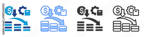 Cost Reduction icon set multiple style collection