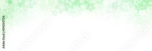 桜の春背景 グリーングラデーション 和風さくらバナーテンプレート | 横長 コピースペース ベクター素材	
