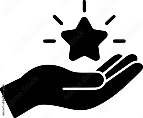 An outstretched hand in silhouette gently cradling a glowing star symbol on white