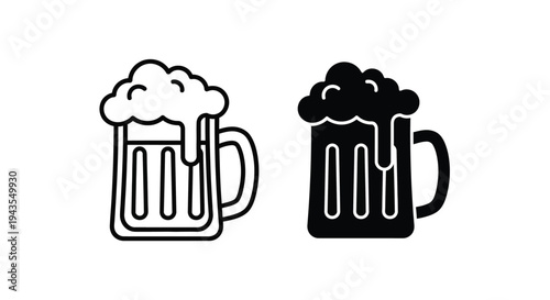 Two contrasting graphic styles of a frothy beer mug icon are displayed side by side on a white background.