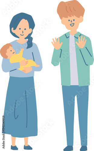 赤ちゃんと若い夫婦のイラスト