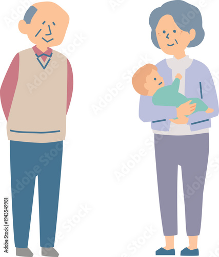 赤ちゃんと老夫婦のイラスト