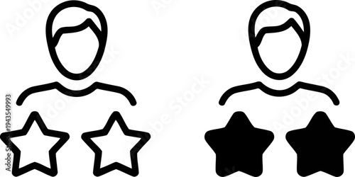 Comparison of two user icons representing product or service ratings with outline and filled stars