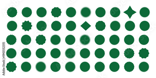 Set of price sticker, sale or discount sticker, sunburst badges icon. Zig zag wavy edge rectangle, oval, circle stickers set. Vector illustration big set design