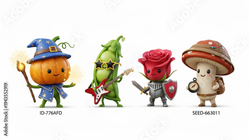 Cute 3d Cartoon Characters Pumpkin Wizard Pea Pod Rocker Rose Knight Mushroom