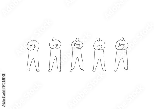 腕組みをする人物や首を傾げる人物のゆるい手描きイラストセット