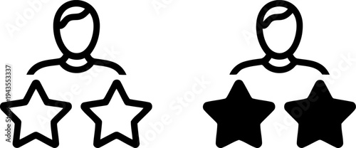 Two distinct user profile icons display customer feedback or rating with stars on a white background