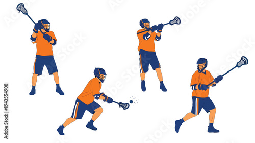 Lacrosse Player Action Shots Catch Throw Shoot and Move Sports Illustration Set