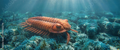 A realistic trilobite explores the prehistoric seabed