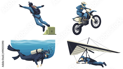 Extreme Sports Montage Skydiving Motocross Scuba Diving and Hang Gliding Collection