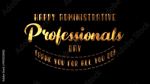 Happy administrative professionals day text animation in gold. Suitable for social media, website banners, and office presentations.