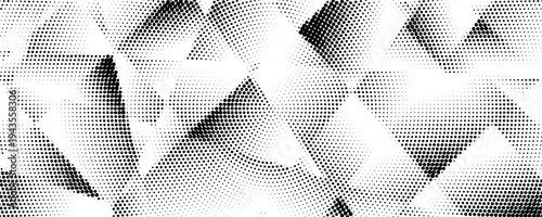 Radial halftone gradient polygon texture. Rough pixel triangle pattern background. Grunge dotted triangular surface overlay. Geometric gradated polygonal wallpaper overlay. Vector dot mosaic cover