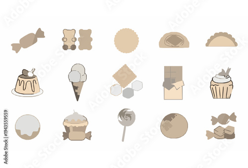 Hand drawn sweets doodle icons with candy gummy bears ice cream pastry pudding and marshmallow vector set