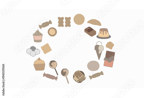 Confectionery sweets doodle icon collection with candy gummy bears marshmallow ice cream and pastry vector